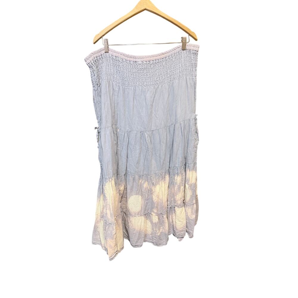 Cotton Flower 100% cotton boho tiered skirt bleach distressed cargo pocket large - Picture 2 of 13
